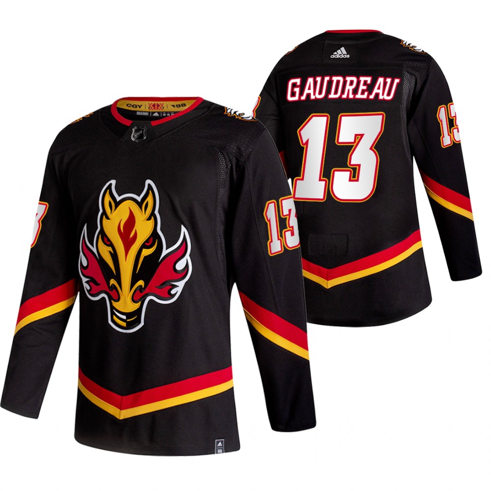 2021 Adidias Calgary Flames #13 Johnny Gaudreau Black Men Reverse Retro Alternate NHL Jersey